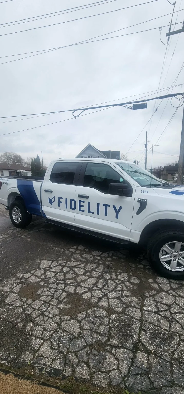 Commercial pickup truck graphics installed on a Fidelity vehicle