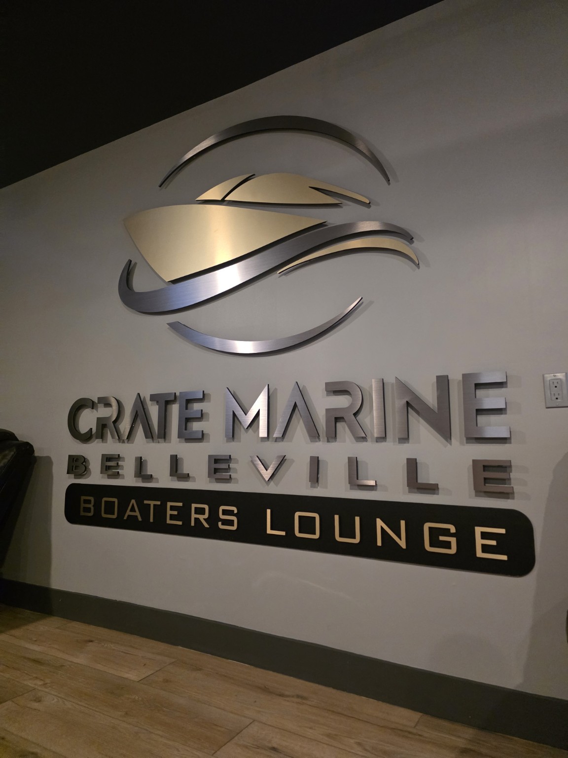 Finished Crate Marine Belleville Boaters Lounge dimensional signage